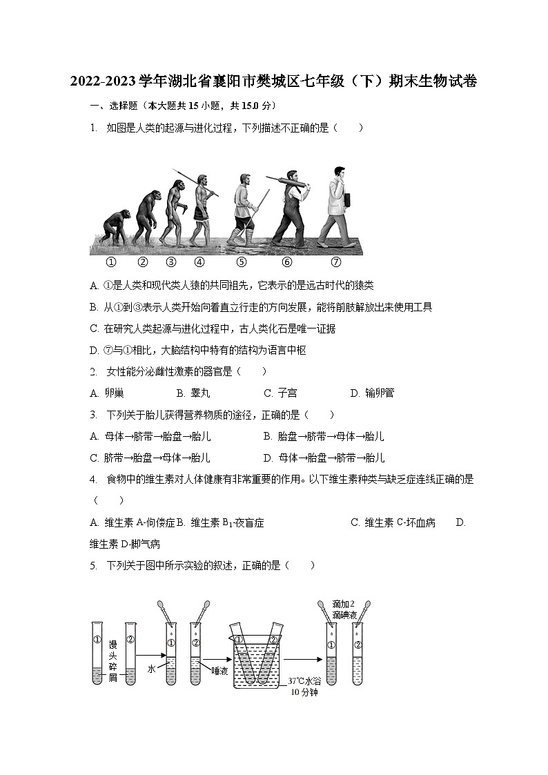 2022-2023学年湖北省襄阳市樊城区七年级(下)期末生物试卷(含解析)01