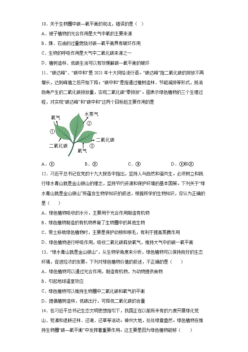 冀少版 生物 八年级上册 第三单元 第五章 绿色植物在生物圈中的作用 精品练习 (word版含答案)03