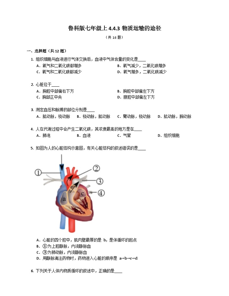【鲁科版】生物七年级上册 4.4.3物质运输的途径练习(含答案)01