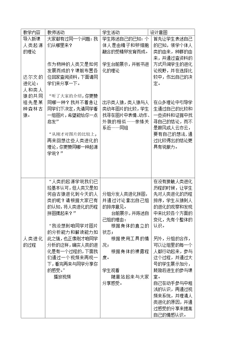 鲁科版（五四学制）初中生物 七年级上册 4.1.1人类的起源和发展教案02