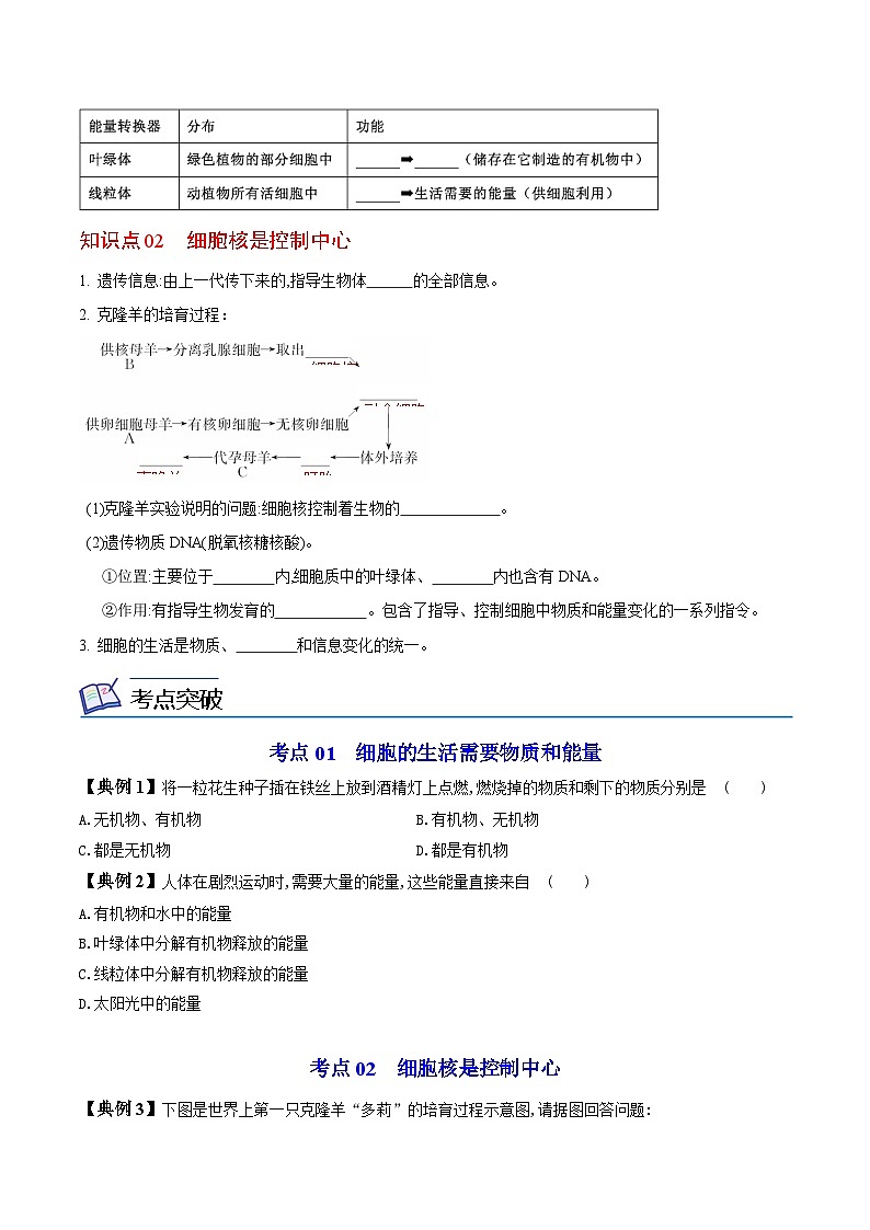 【同步讲义】人教版生物七年级上册--2.1.4《细胞的生活》讲义(原卷版)第2页