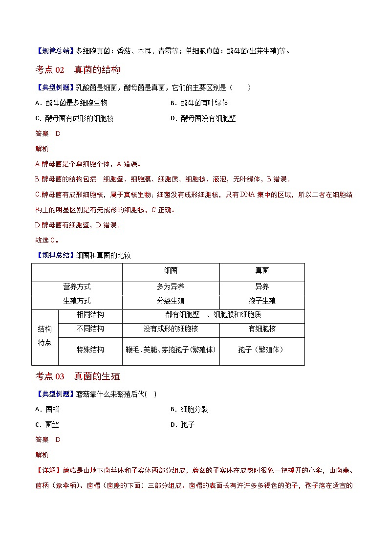 【同步讲义】人教版生物八年级上册第五单元-第四章-第三节《真菌》讲义02