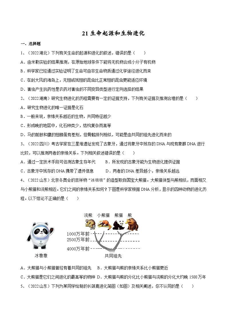 专题21 生命起源和生物进化(专题精练)-2023年中考生物一轮复习讲练测(原卷版)第1页