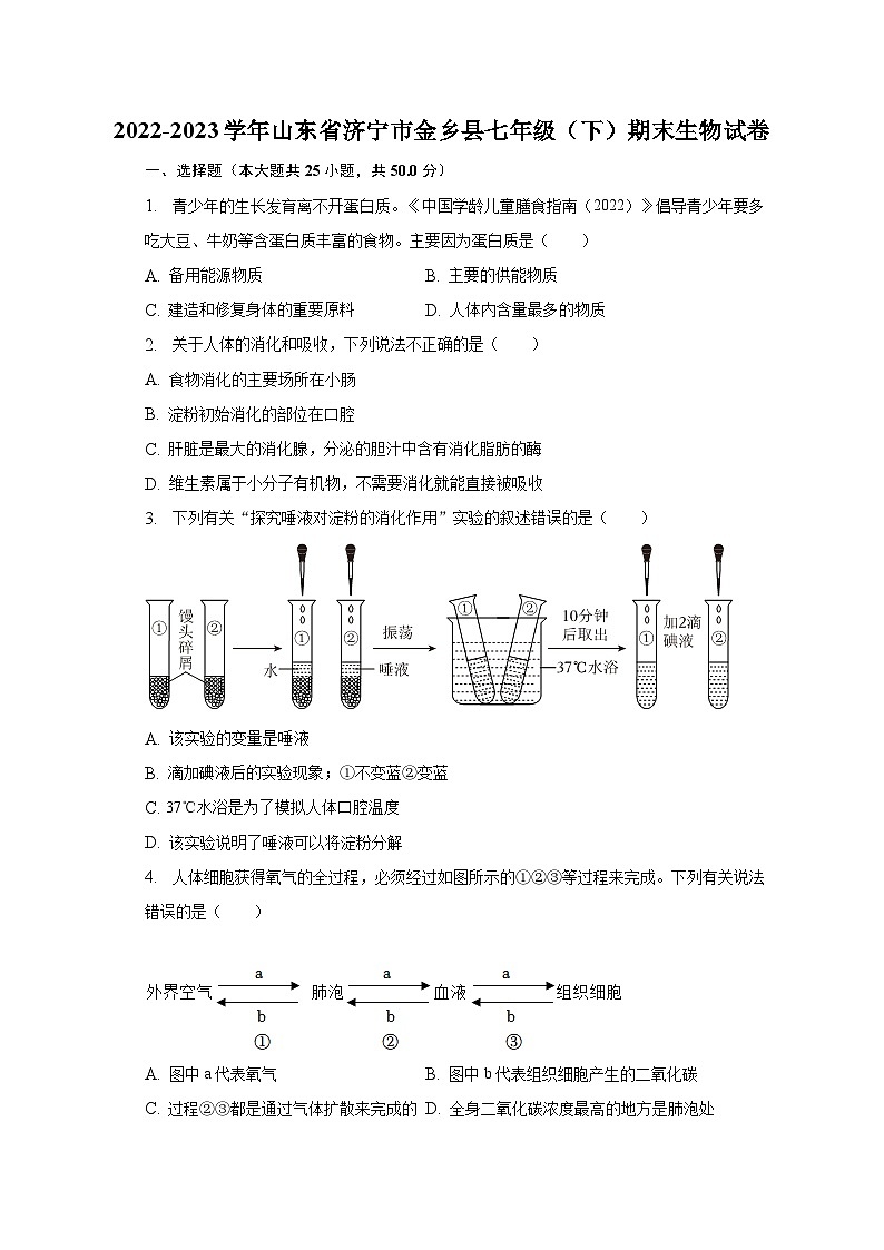2022-2023学年山东省济宁市金乡县七年级(下)期末生物试卷(含解析)01