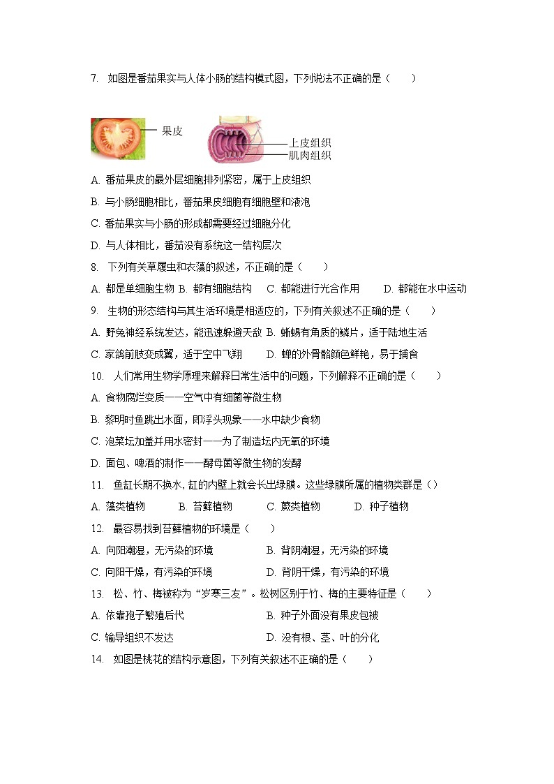 2022-2023学年江苏省泰州市姜堰区七年级(下)期末生物试卷(含解析)第2页