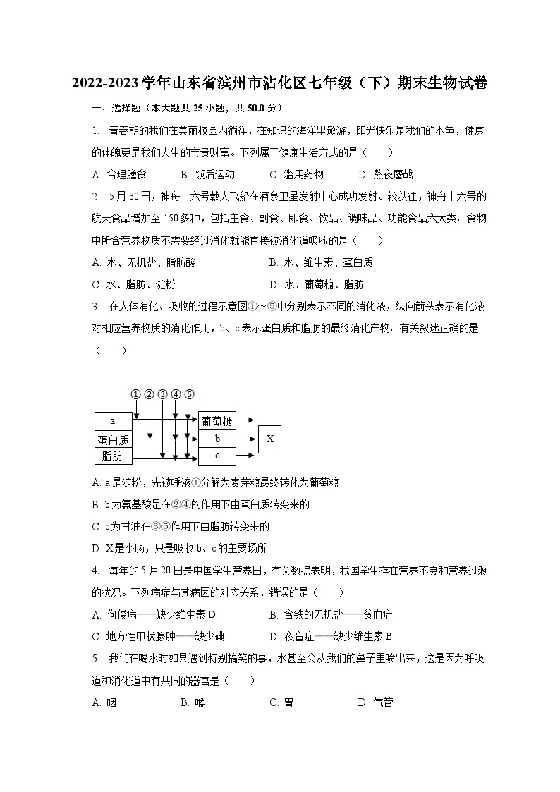 2022-2023学年山东省滨州市沾化区七年级（下）期末生物试卷（含解析）01