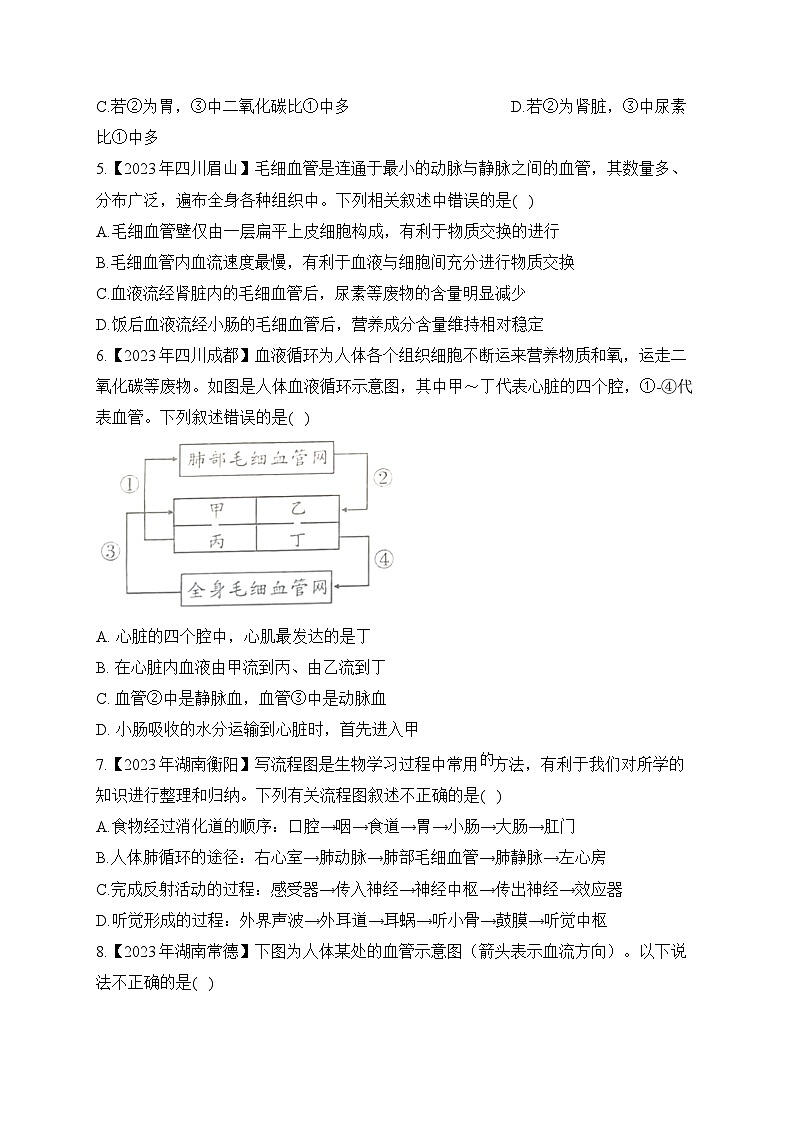 (9)人体消化、呼吸、循环、泌尿系统综合题——2023年中考生物真题专项汇编02