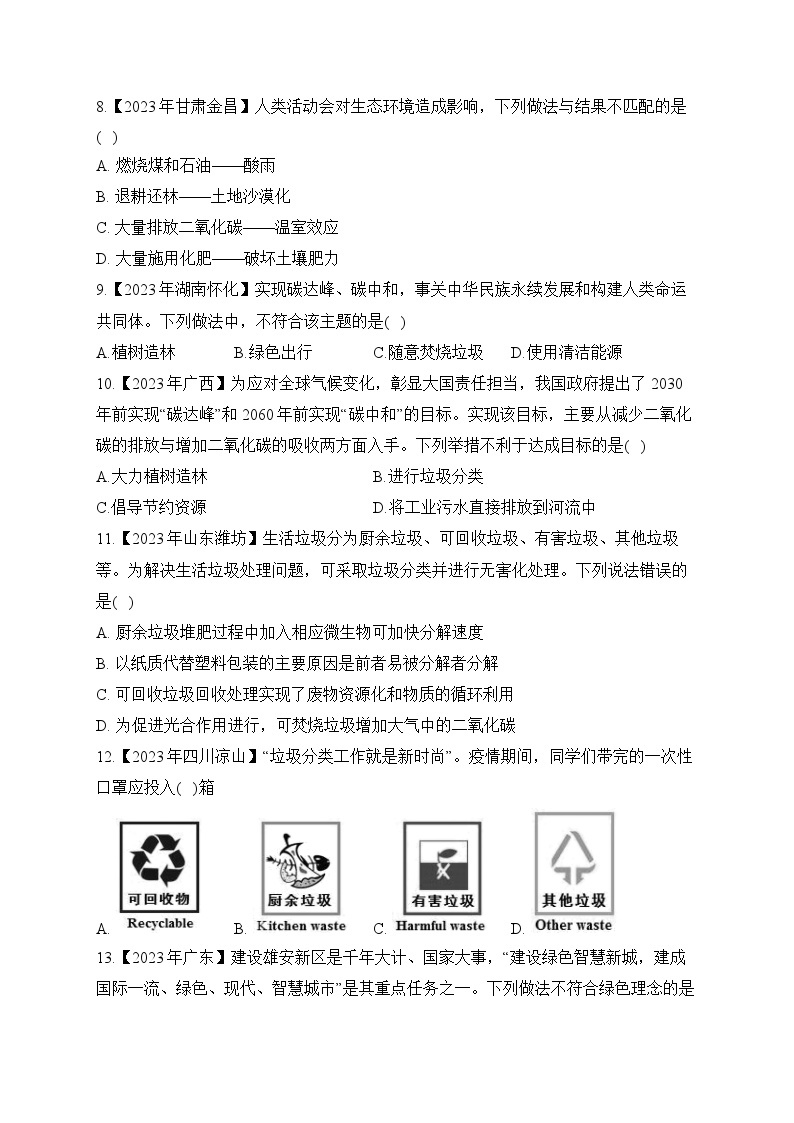 （11）人类活动对生物圈的影响——2023年中考生物真题专项汇编02