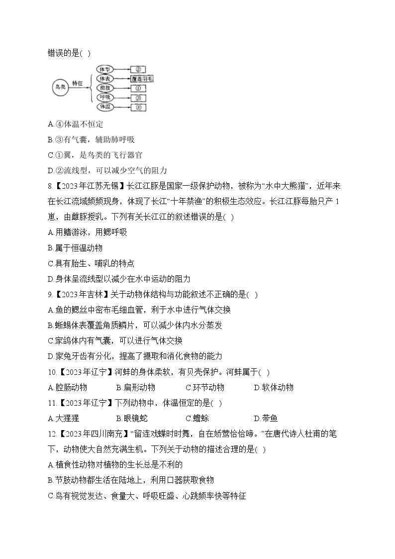 （13）动物的主要类群——2023年中考生物真题专项汇编02