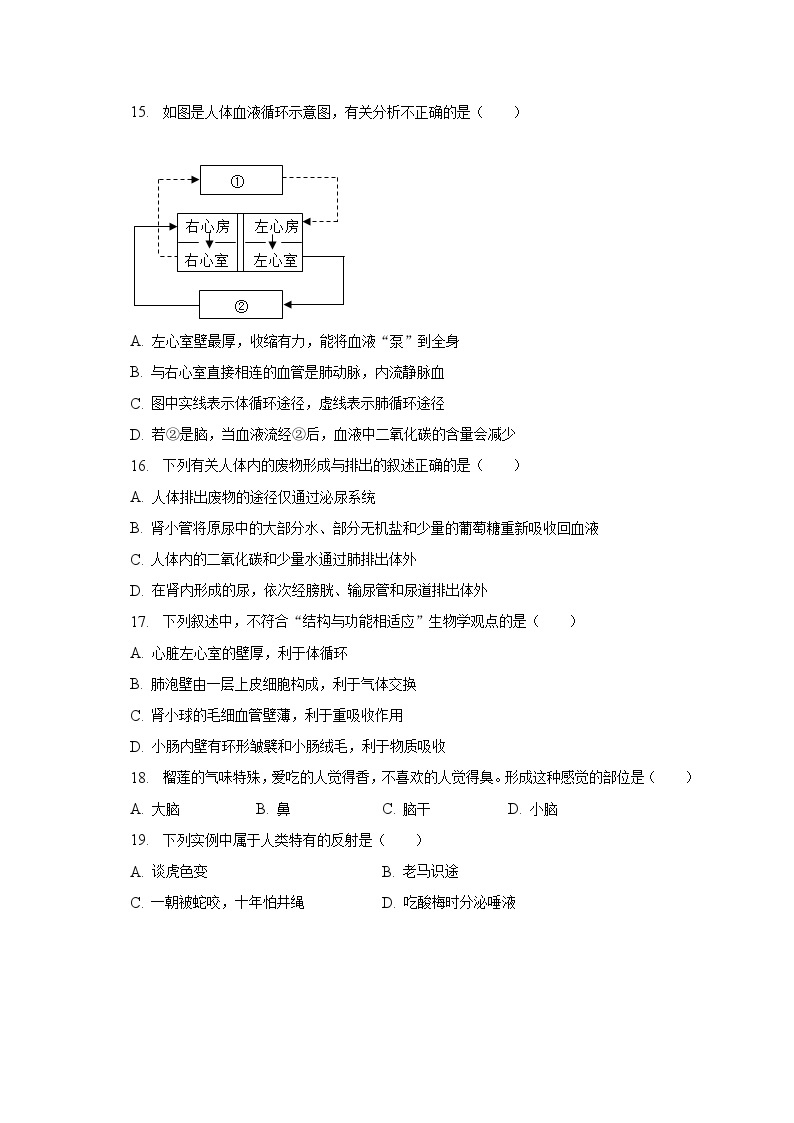 2022-2023学年甘肃省兰州市教育局第四片区七年级（下）期末生物试卷（含解析）03