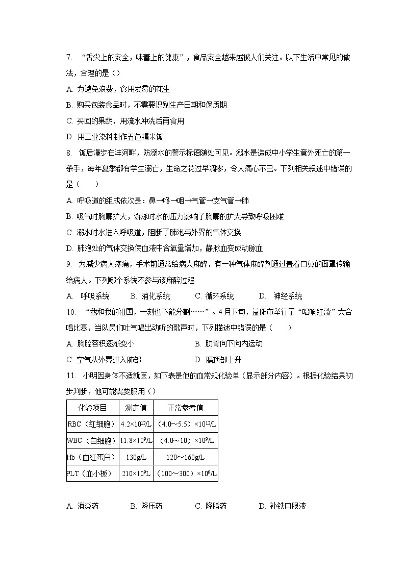 2022-2023学年陕西省西安市西咸新区一中七年级（下）期末生物试卷（含解析）02