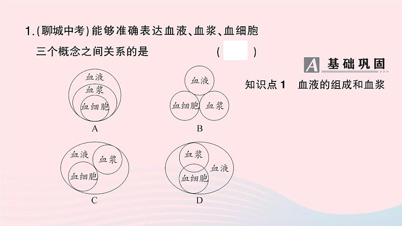 2023七年级生物下册第四单元生物圈中的人第四章人体内物质的运输第一节流动的组织___血液作业课件新版新人教版第5页
