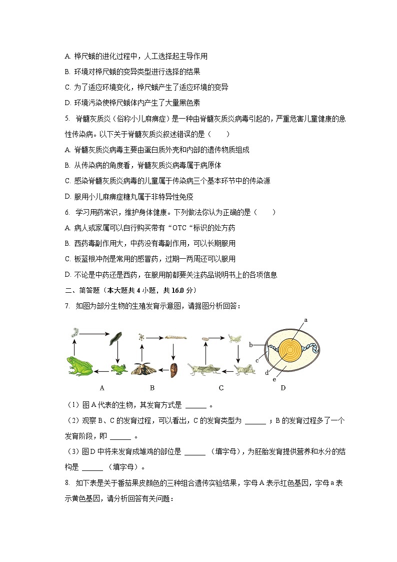 2022-2023学年四川省泸州市合江县八年级(下)期末生物模拟试卷(含解析)第2页