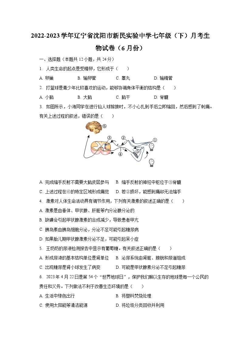 2022-2023学年辽宁省沈阳市新民实验中学七年级（下）月考生物试卷（6月份）(含解析）01