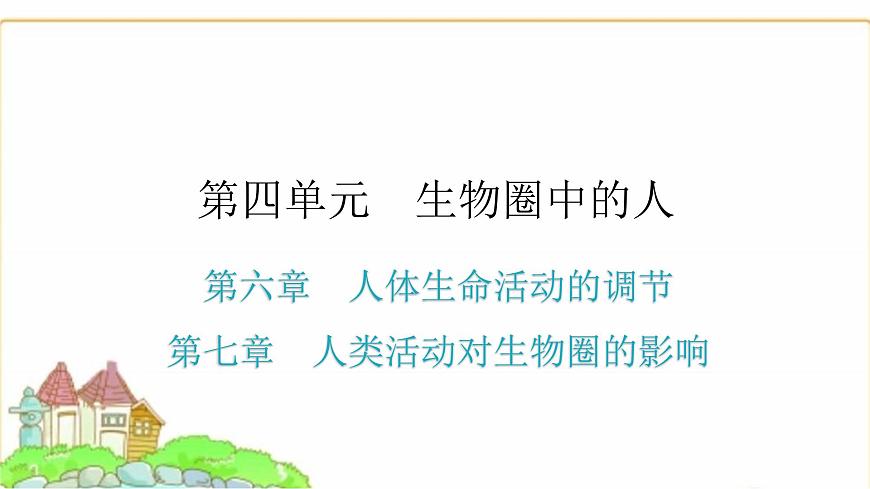 中考生物復(fù)習第四單元生物圈中的人第六章人體生命活動的調(diào)節(jié)第七章人類活動對生物圈的影響課件第1頁
