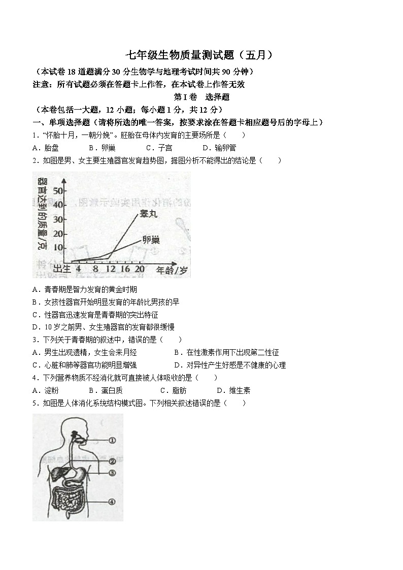 辽宁省鞍山市铁西区2022-2023学年七年级下学期期中生物试题第1页