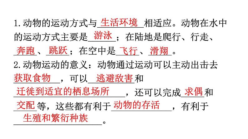 北师大版八年级生物上册第5单元第15章动物的运动练习课件02