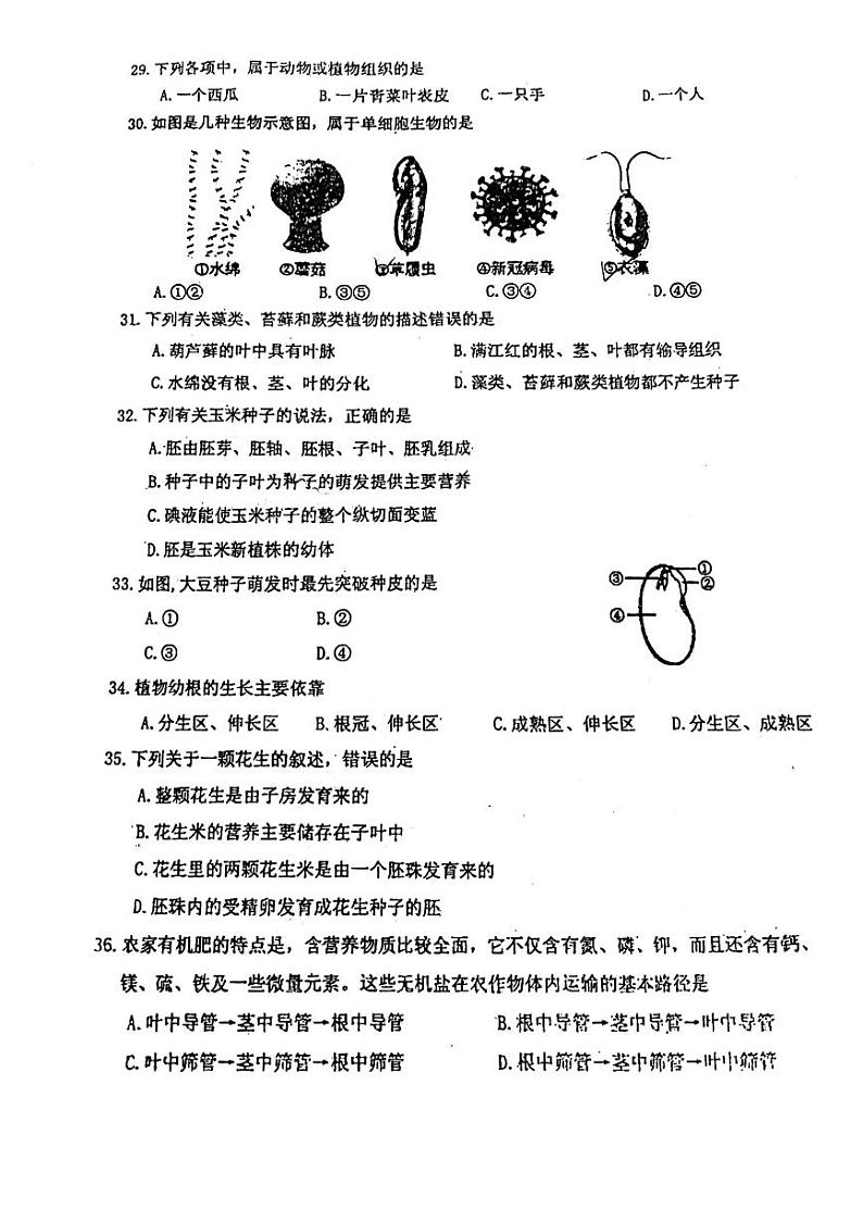 湖北省十堰市2020-2021学年七年级上学期期末考试生物试题02