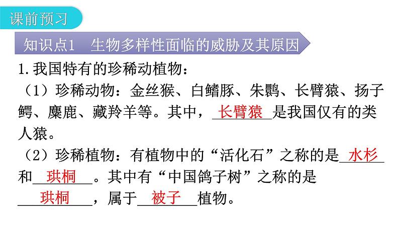 人教版八年级生物上册第六单元第三章保护生物的多样性教学课件第4页
