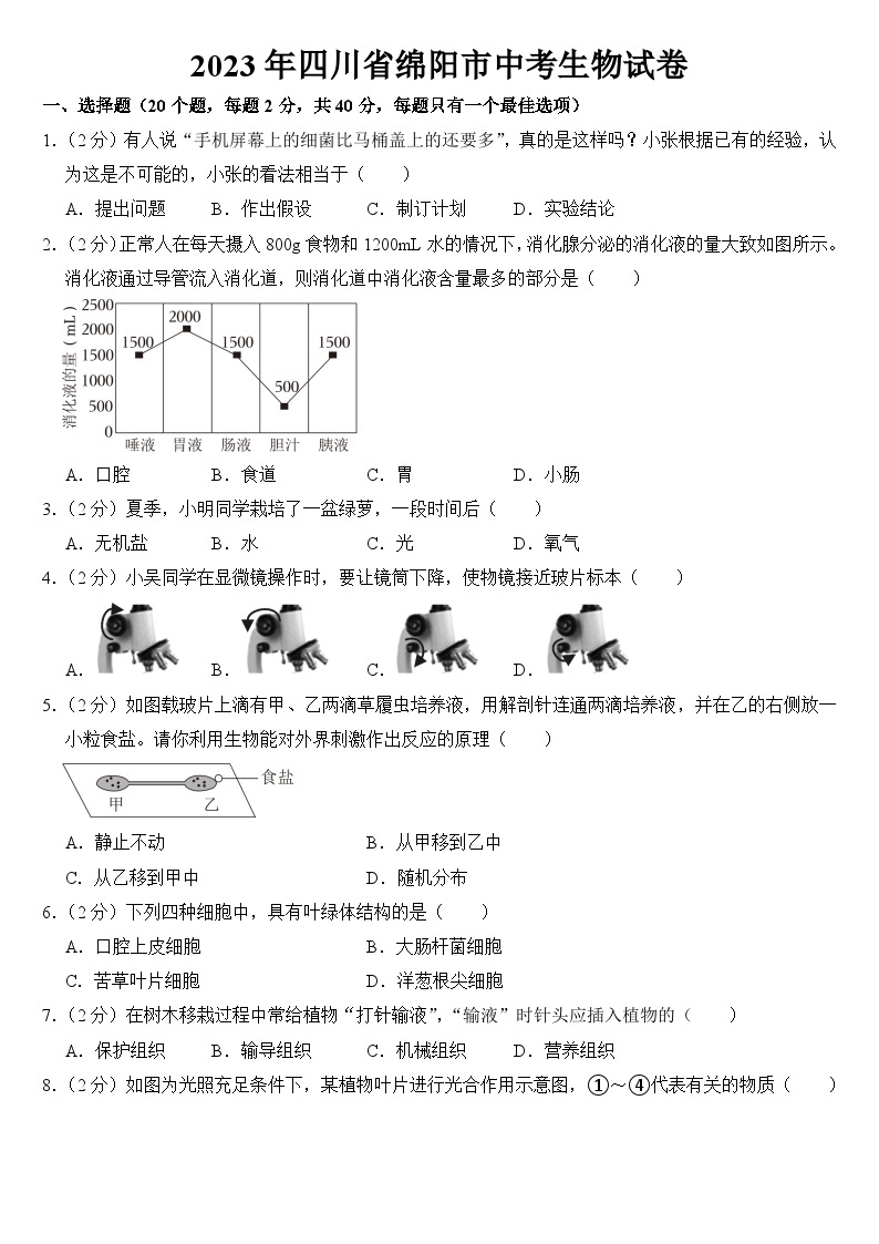 2023年四川省绵阳市中考生物试卷【附答案】01