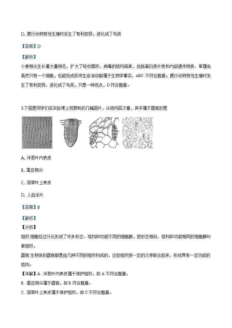 北京市西城区2018年4月九年级统一测试生物试题(含解析)02