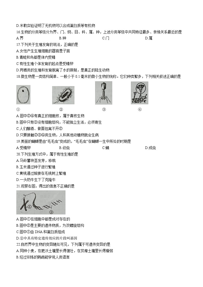 湖南省永州市新田县2022-2023学年八年级下学期期中生物试题第3页