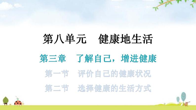 人教版八年级生物下册第八单元第三章第一节评价自己的健康状况第二节选择健康的生活方式教学课件第1页