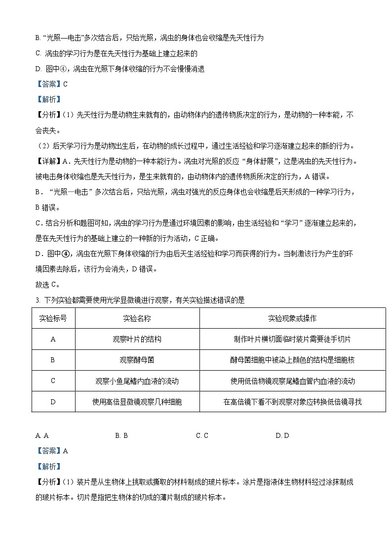 2022年内蒙古呼和浩特市中考生物真题(含解析)02