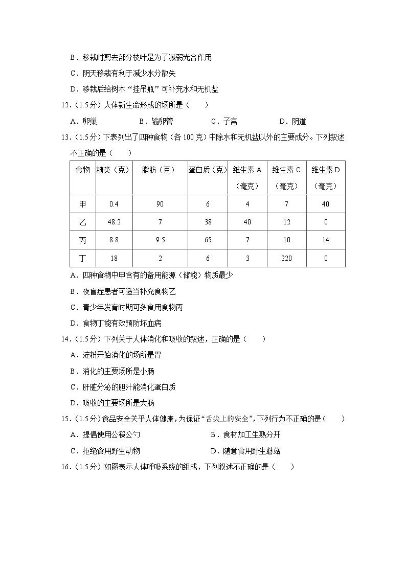 2021年云南省中考生物试卷03