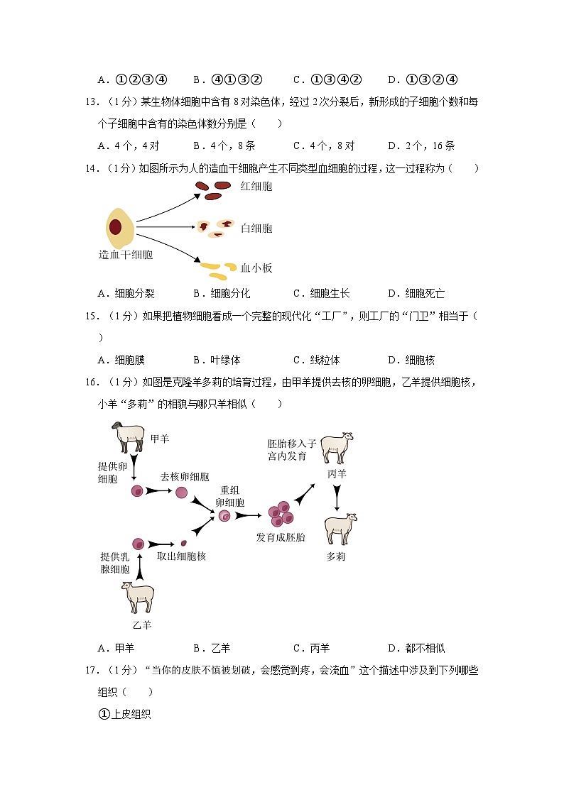 江苏省盐城市景山中学2022-2023学年七年级上学期期中生物试卷第3页