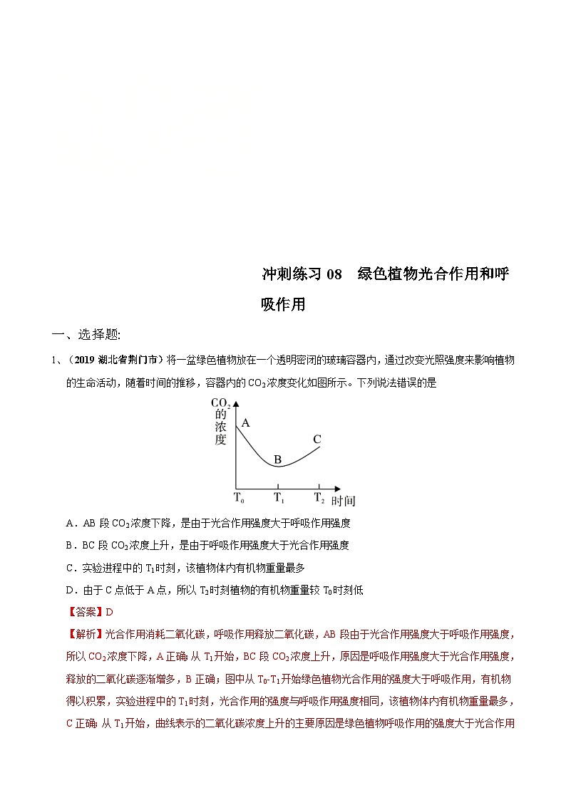 中考生物三轮复习冲刺练习08 绿色植物光合作用和呼吸作用(含解析)01