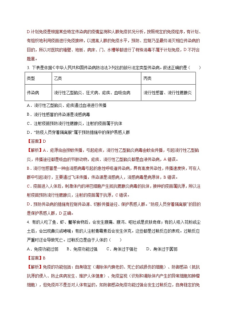中考生物二轮复习专题09 健康的生活(含解析)第2页