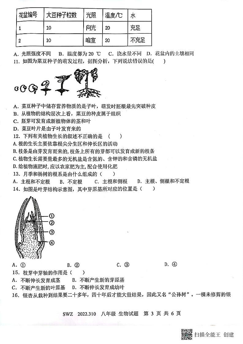 山东省济宁市兖州区朝阳学校2022-2023学年八年级上学期第一次月考生物试题第3页