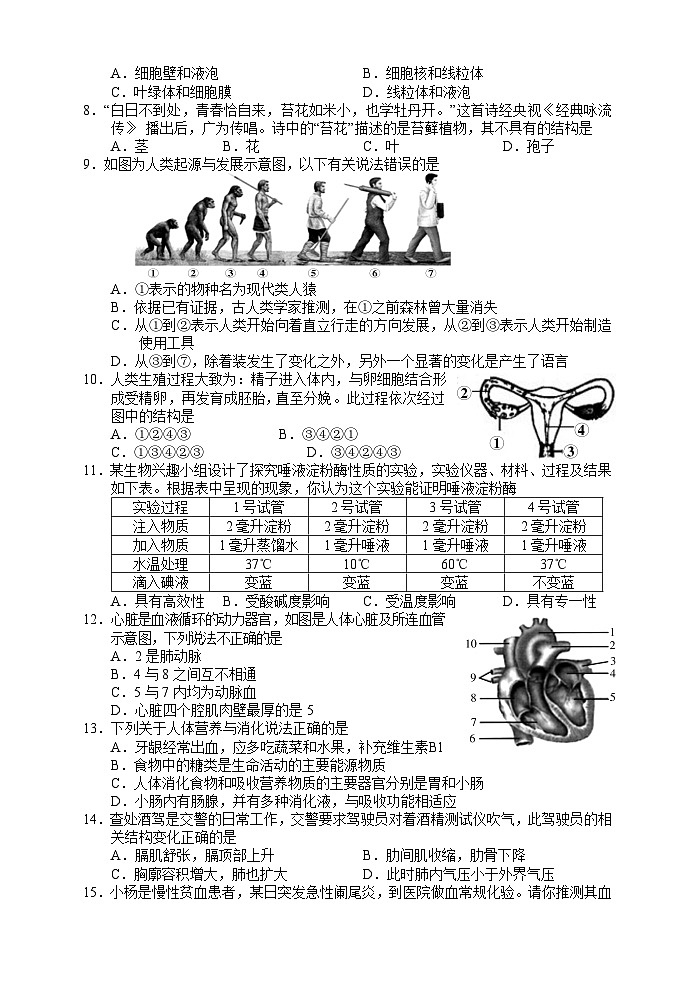 2021年湖南省凤凰县初中学业水平考试模拟生物试题第2页
