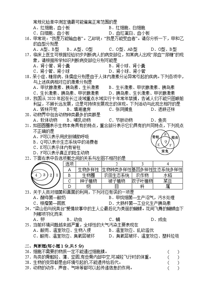 2021年湖南省凤凰县初中学业水平考试模拟生物试题第3页