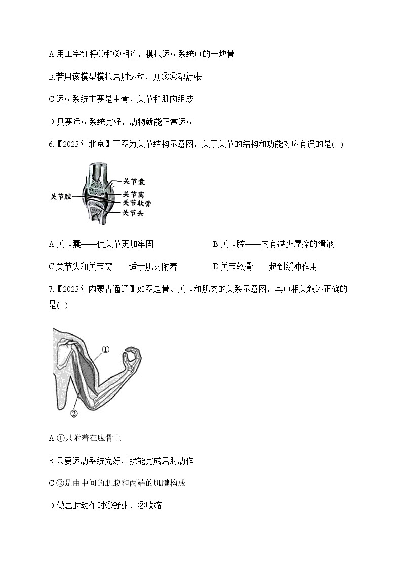 (14)动物的运动和行为——2023年中考生物真题专项汇编02