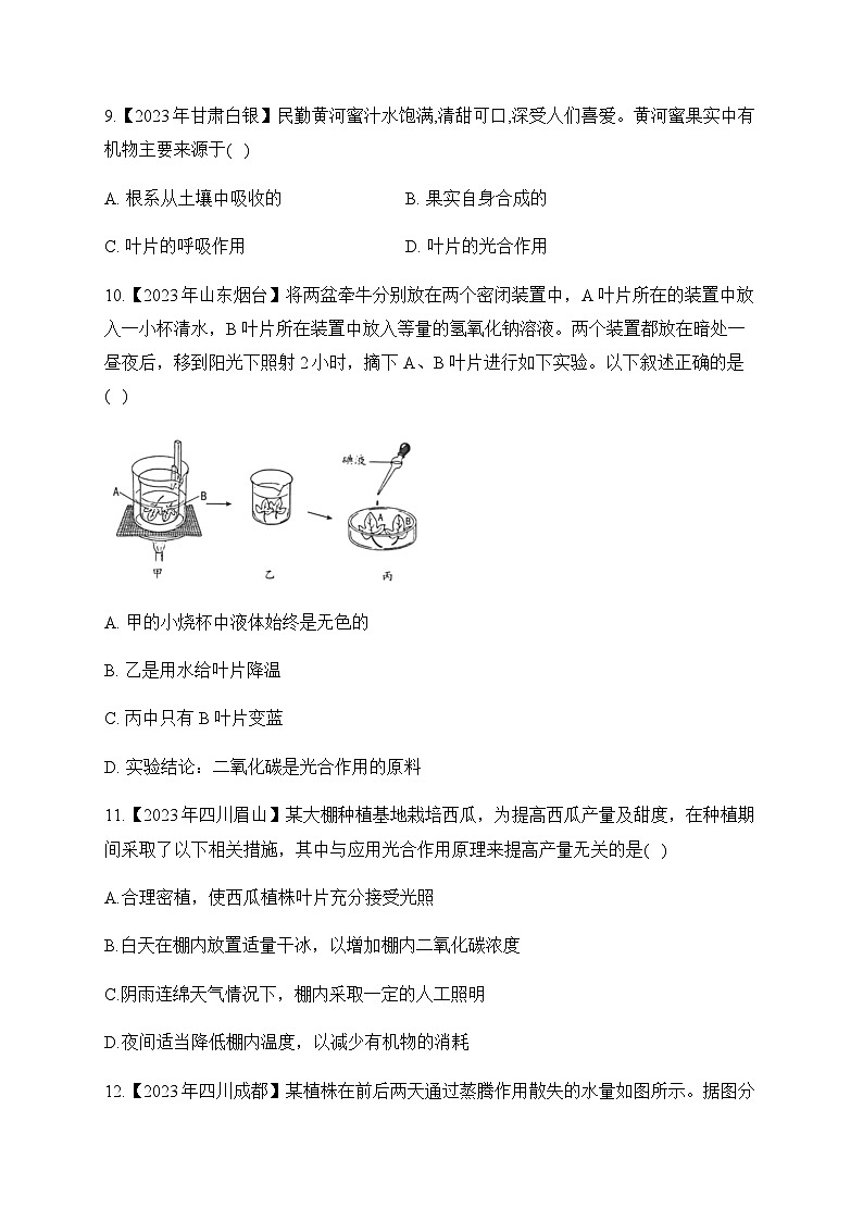 （4）綠色植物的三大作用——2023年中考生物真題專項匯編第3頁