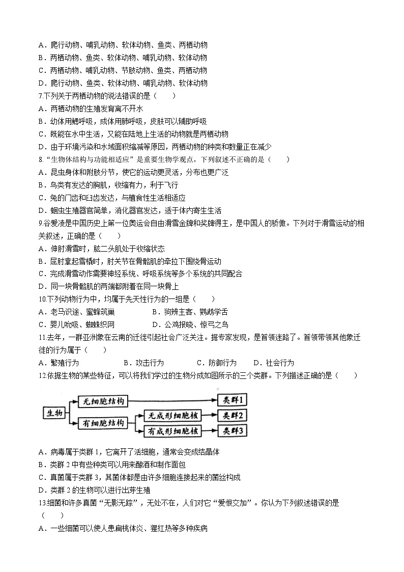 四川省泸州市龙马潭区2022-2023学年八年级上学期期末生物试题02
