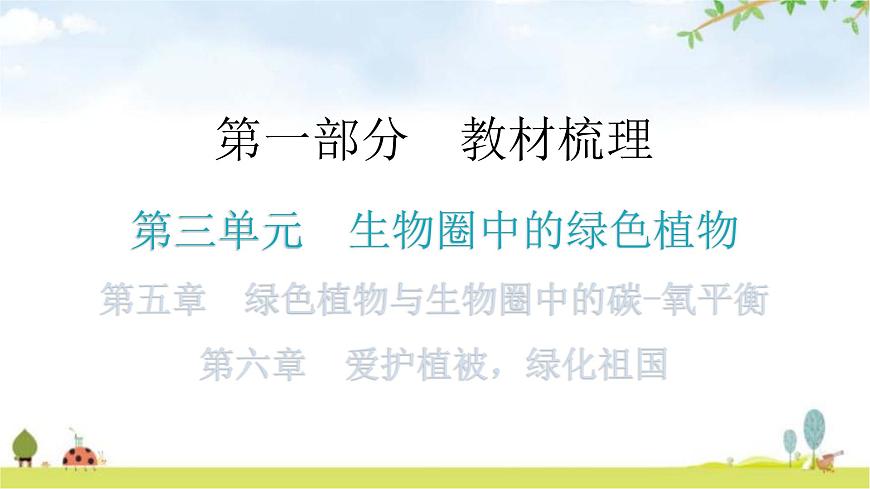 中考生物復(fù)習(xí)第三單元生物圈中的綠色植物第五章綠色植物與生物圈中的碳-氧平衡第六章愛護(hù)植被，綠化祖國教學(xué)課件第1頁