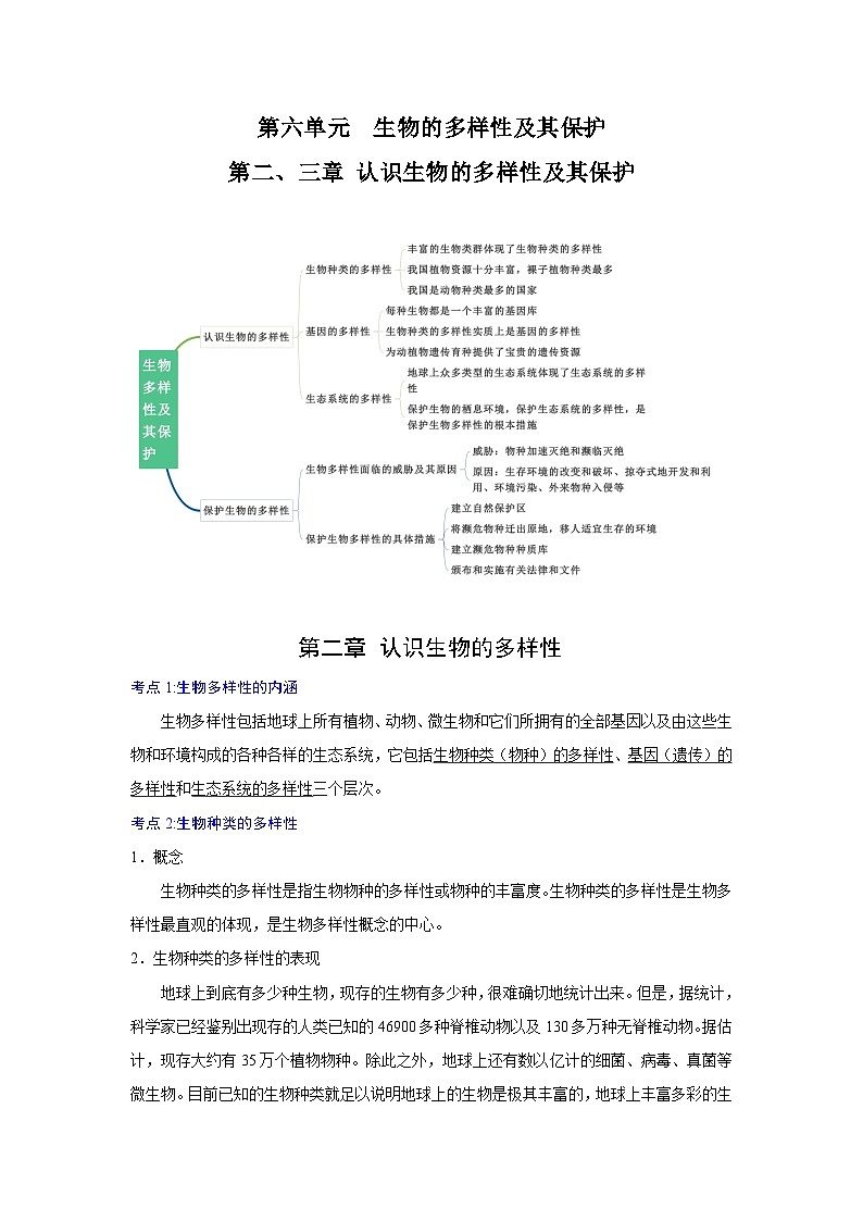 【期中单元知识点归纳】(人教版)2023-2024学年八年级生物上册 第二、三章 认识生物的多样性及其保护01