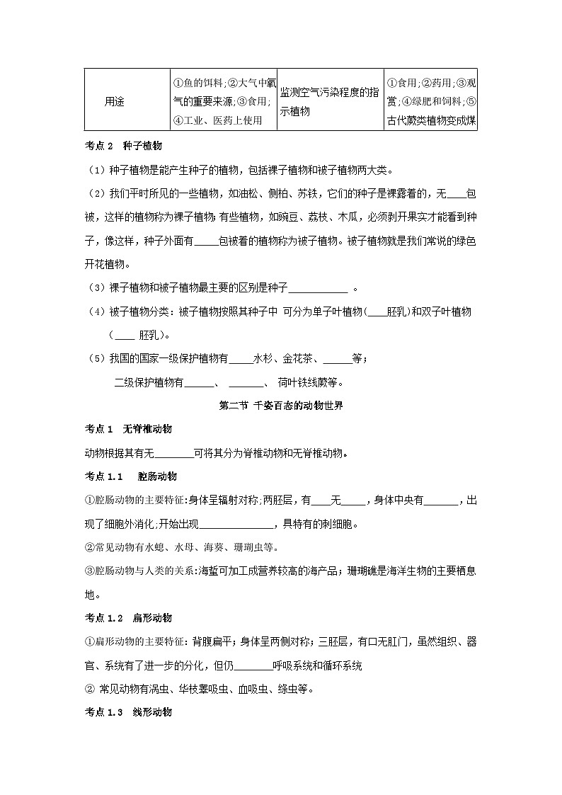 【期中单元知识点归纳】 (苏教版)2023-2024学年八年级生物上册 第十四章 丰富多彩的生物世界 讲义(原卷版)第3页