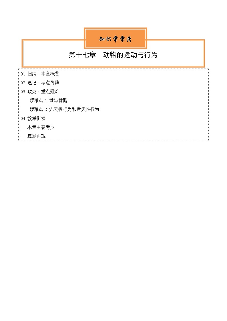 【期中单元知识点归纳】 (苏教版)2023-2024学年八年级生物上册 第十七章 动物的运动和行为 讲义01