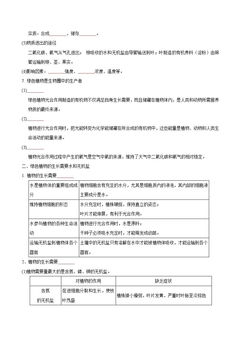 【期中单元知识点归纳】(苏科版)2023-2024学年七年级生物上册 第四章 绿色植物是有机物的生产者 讲义(原卷版)第3页