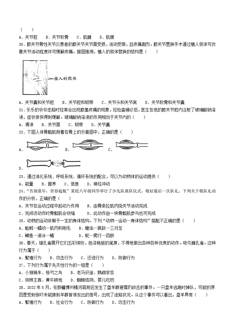 陕西省西安市第七十中学2022-2023学年八年级上学期期中生物试题第3页