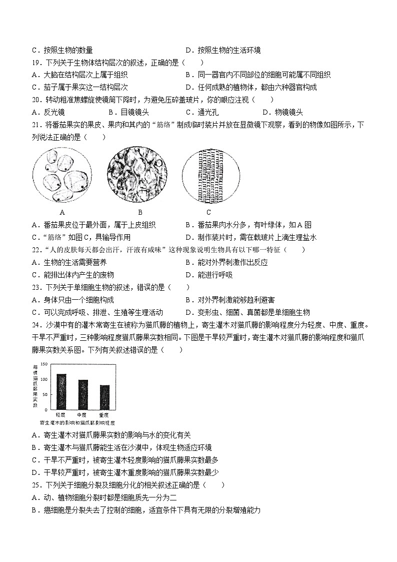 湖南省常德市澧县2022-2023学年七年级上学期期中生物试题第3页