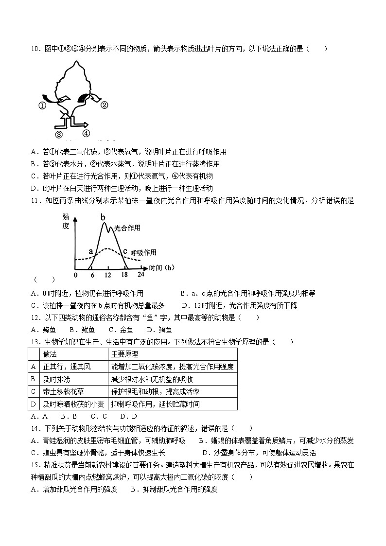 86,山东省济南市槐荫区2022-2023学年七年级下学期开学测试生物试题(无答案)03