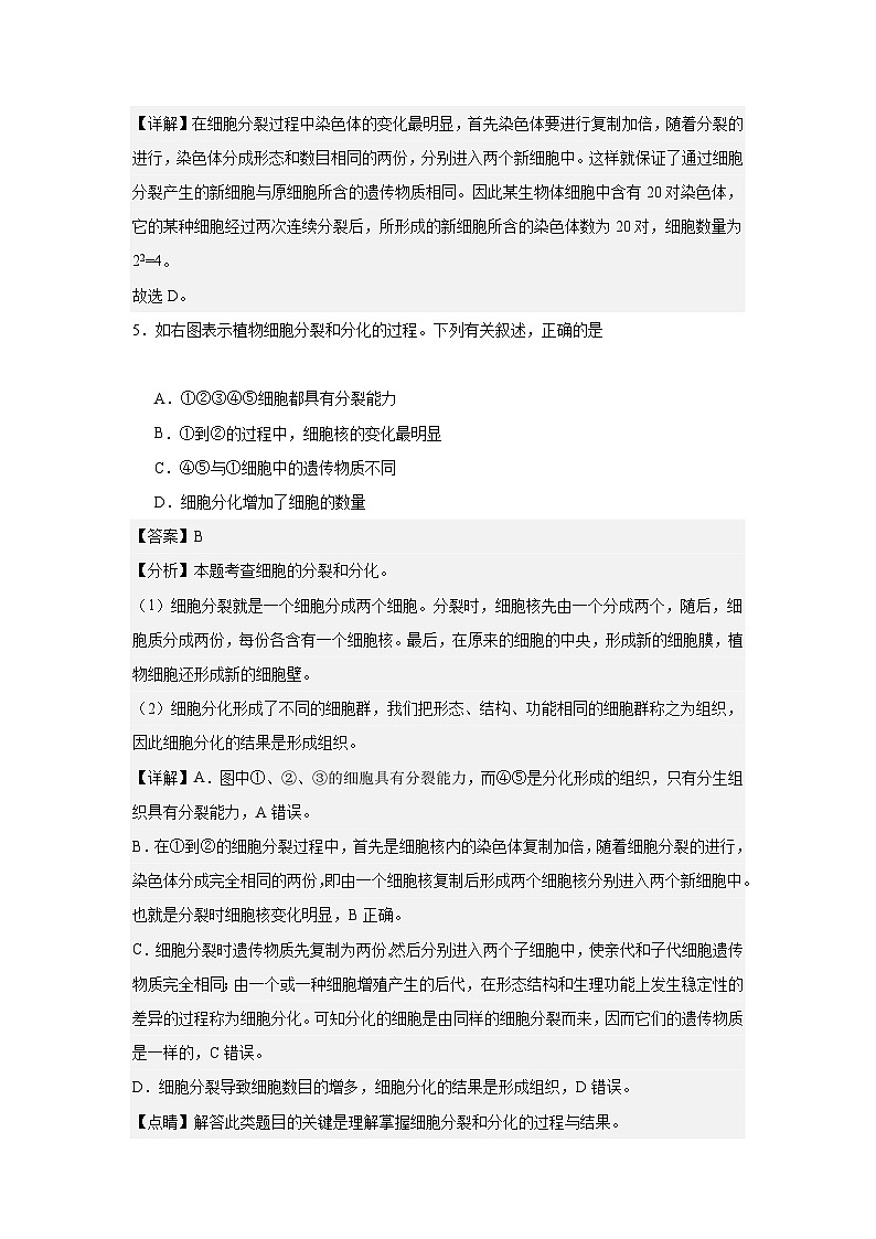 【期中单元测试卷】(人教版)2023-2024学年七年级生物上册 第二章 细胞怎样构成生物体【单元测试·提升卷】03