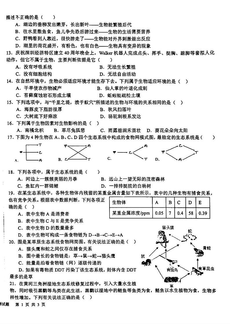 山东省日照市日照港中学2023-2024学年七年级上学期10月月考生物试卷第2页