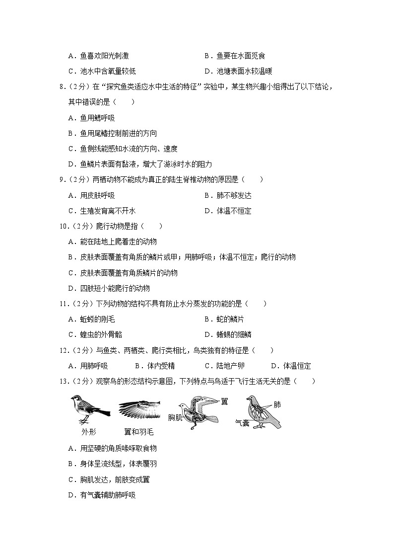 河南省信阳市罗山县第一中学2023-2024学年八年级上学期月考生物试卷(9月份)第2页