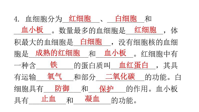 北师大版七年级生物下册基础知识填空题第9章人体内的物质运输课件第4页